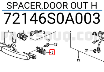 Honda 72146S0A003 SPACER,DOOR OUT H