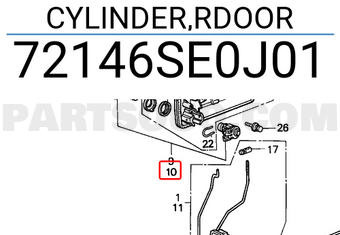 Honda 72146SE0J01 CYLINDER,RDOOR