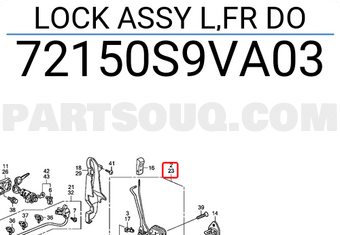 Honda 72150S9VA03 LOCK ASSY L,FR DO