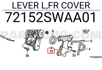 Honda 72152SWAA01 LEVER L,FR COVER