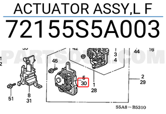 Honda 72155S5A003 ACTUATOR ASSY,L F