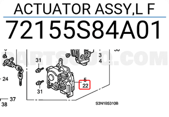 Honda 72155S84A01 ACTUATOR ASSY,L F