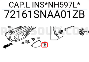 Honda 72161SNAA01ZB CAP,L INS*NH597L*