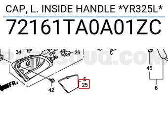Honda 72161TA0A01ZC CAP, L. INSIDE HANDLE *YR325L*