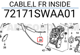 Honda 72171SWAA01 CABLE,L FR INSIDE