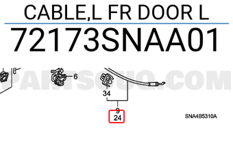 Honda 72173SNAA01 CABLE,L FR DOOR L
