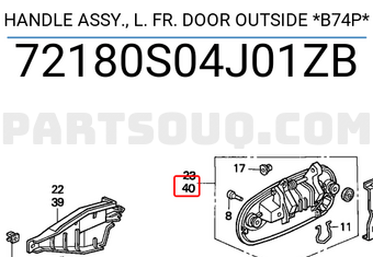 Honda 72180S04J01ZB HANDLE ASSY., L. FR. DOOR OUTSIDE *B74P*