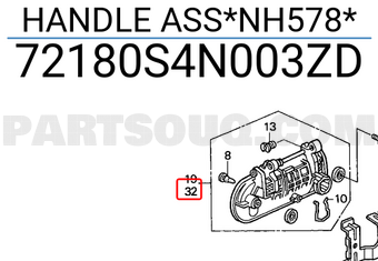 Honda 72180S4N003ZD HANDLE ASS*NH578*
