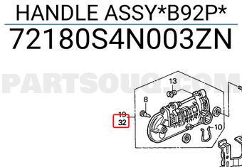 Honda 72180S4N003ZN HANDLE ASSY*B92P*