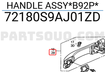 Honda 72180S9AJ01ZD HANDLE ASSY*B92P*