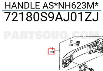 Honda 72180S9AJ01ZJ HANDLE AS*NH623M*