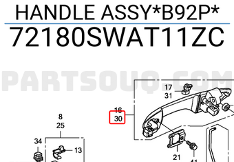 Honda 72180SWAT11ZC HANDLE ASSY*B92P*
