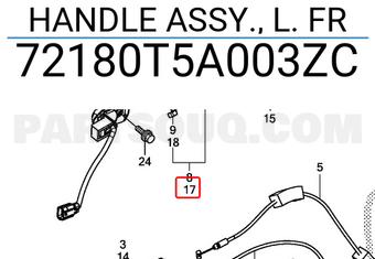 Honda 72180T5A003ZC HANDLE ASSY., L. FR