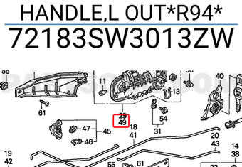 Honda 72183SW3013ZW HANDLE,L OUT*R94*