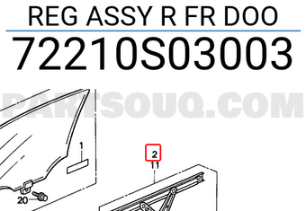Honda 72210S03003 REG ASSY R FR DOO
