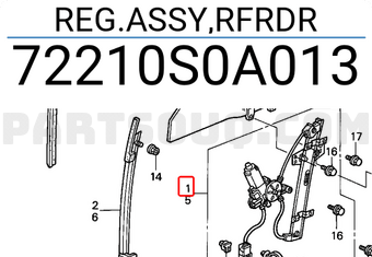 Honda 72210S0A013 REG.ASSY,RFRDR