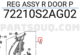 Honda 72210S2AG02 REG ASSY R DOOR P