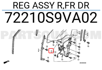 Honda 72210S9VA02 REG ASSY R,FR DR