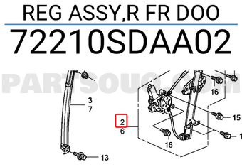 Honda 72210SDAA02 REG ASSY,R FR DOO