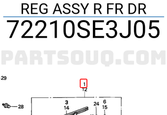 Honda 72210SE3J05 REG ASSY R FR DR