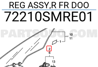 Honda 72210SMRE01 REG ASSY,R FR DOO