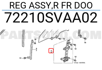 Honda 72210SVAA02 REG ASSY,R FR DOO