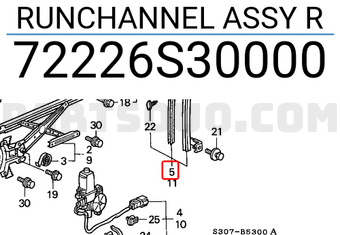 Honda 72226S30000 RUNCHANNEL ASSY R