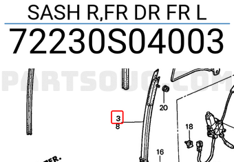 Honda 72230S04003 SASH R,FR DR FR L