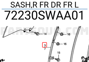 Honda 72230SWAA01 SASH,R FR DR FR L