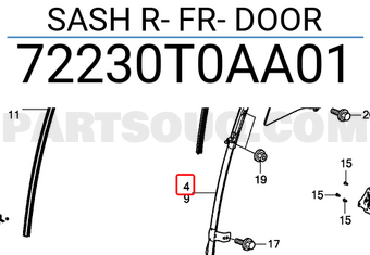 Honda 72230T0AA01 SASH R- FR- DOOR