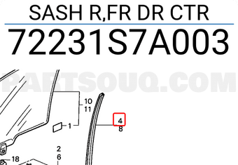 Honda 72231S7A003 SASH R,FR DR CTR