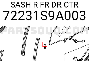 Honda 72231S9A003 SASH R FR DR CTR