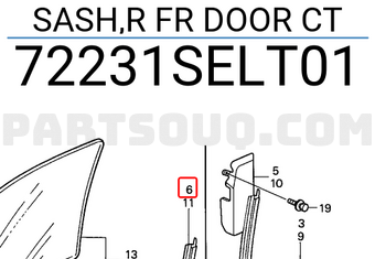 Honda 72231SELT01 SASH,R FR DOOR CT