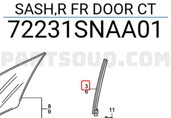 Honda 72231SNAA01 SASH,R FR DOOR CT