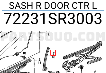 Honda 72231SR3003 SASH R DOOR CTR L