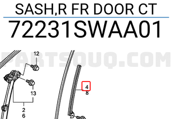 Honda 72231SWAA01 SASH,R FR DOOR CT