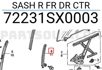 Honda 72231SX0003 SASH R FR DR CTR