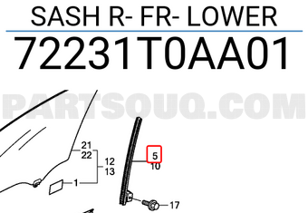 Honda 72231T0AA01 SASH R- FR- LOWER