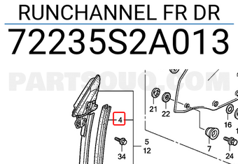 Honda 72235S2A013 RUNCHANNEL FR DR
