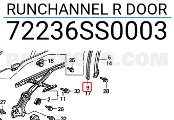 Honda 72236SS0003 RUNCHANNEL R DOOR