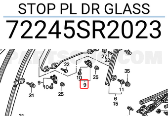 Honda 72245SR2023 STOP PL DR GLASS