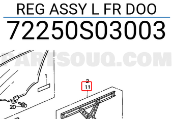 Honda 72250S03003 REG ASSY L FR DOO