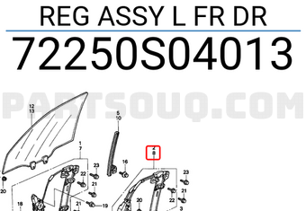 Honda 72250S04013 REG ASSY L FR DR
