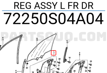 Honda 72250S04A04 REG ASSY L FR DR