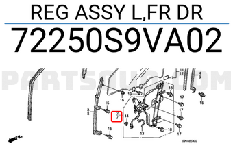Honda 72250S9VA02 REG ASSY L,FR DR