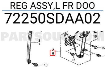 Honda 72250SDAA02 REG ASSY,L FR DOO