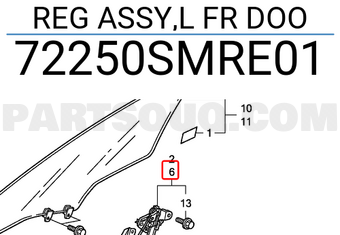 Honda 72250SMRE01 REG ASSY,L FR DOO