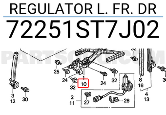 Honda 72251ST7J02 REGULATOR L. FR. DR