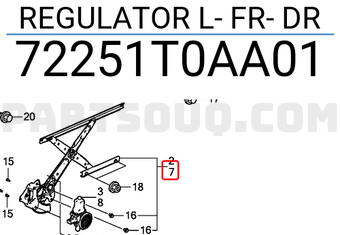 Honda 72251T0AA01 REGULATOR L- FR- DR