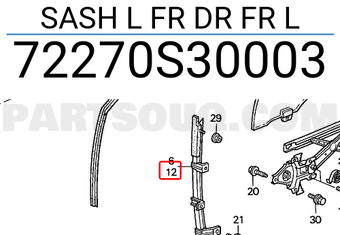 Honda 72270S30003 SASH L FR DR FR L